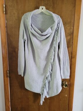 Light Gray Fringe Drape Front Women’s Sweater